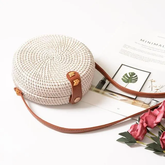 Rattan Round Straw Shoulder Bag