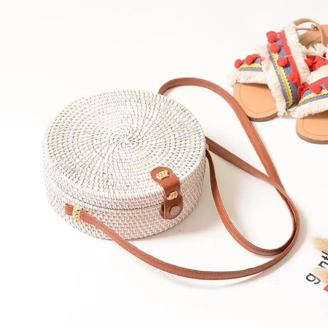 Rattan Round Straw Shoulder Bag