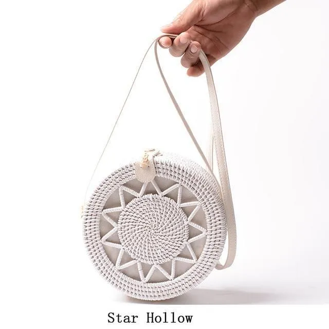 Rattan Round Straw Shoulder Bag