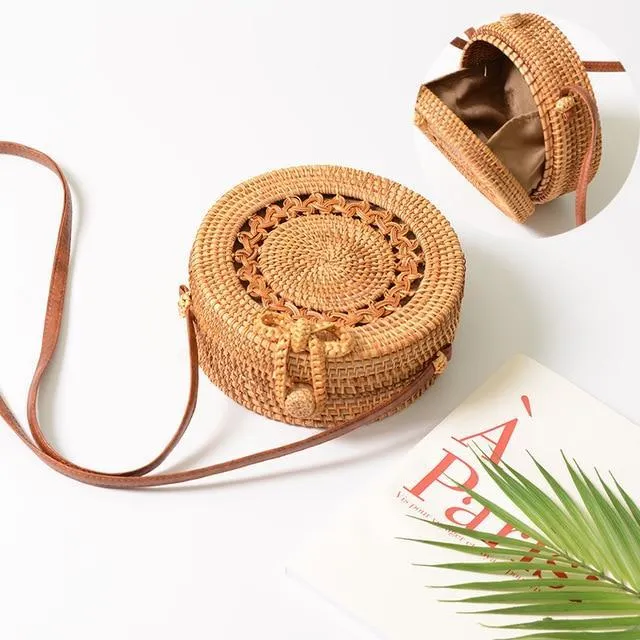 Rattan Round Straw Shoulder Bag