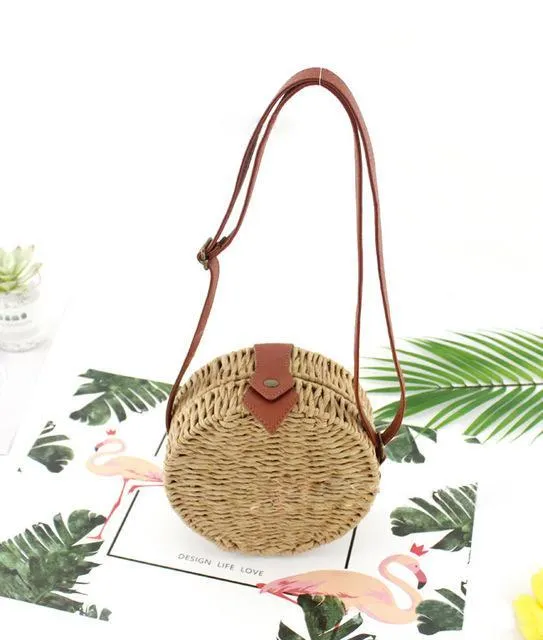 Rattan Round Straw Shoulder Bag