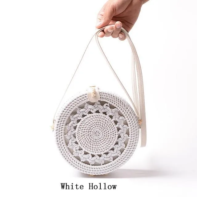 Rattan Round Straw Shoulder Bag