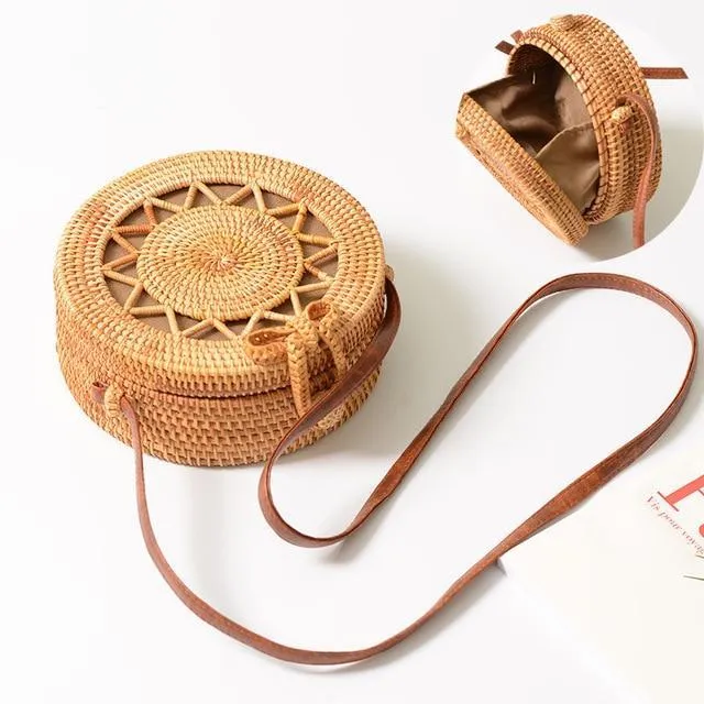 Rattan Round Straw Shoulder Bag