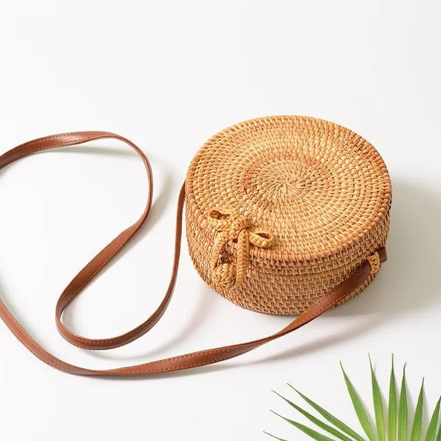 Rattan Round Straw Shoulder Bag
