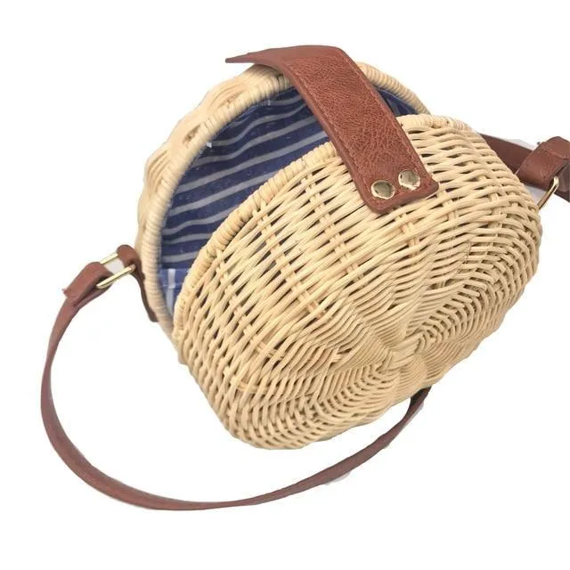Rattan Round Straw Shoulder Bag
