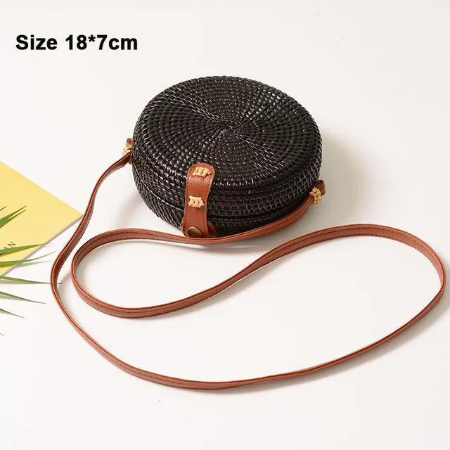 Rattan Round Straw Shoulder Bag