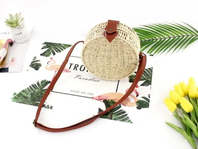 Rattan Round Straw Shoulder Bag