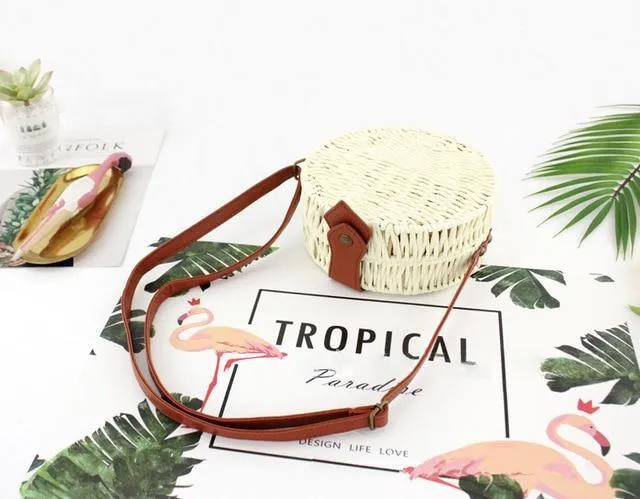 Rattan Round Straw Shoulder Bag