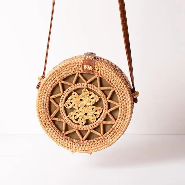 Rattan Round Straw Shoulder Bag