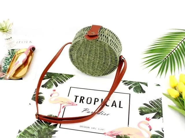 Rattan Round Straw Shoulder Bag