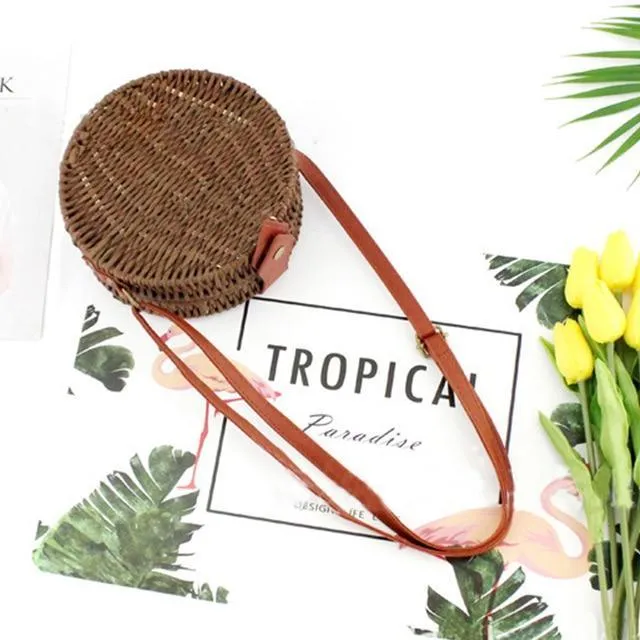 Rattan Round Straw Shoulder Bag