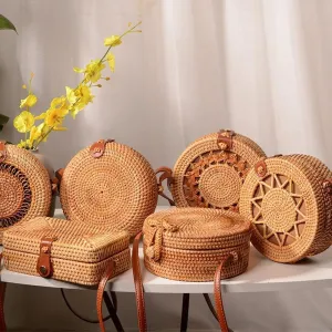 Rattan Round Straw Shoulder Bag