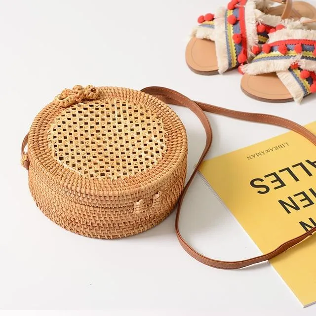 Rattan Round Straw Shoulder Bag