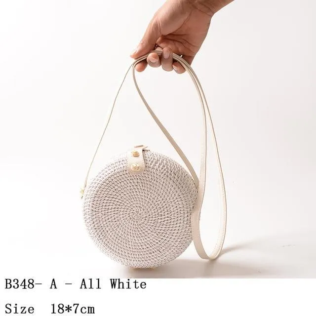 Rattan Round Straw Shoulder Bag
