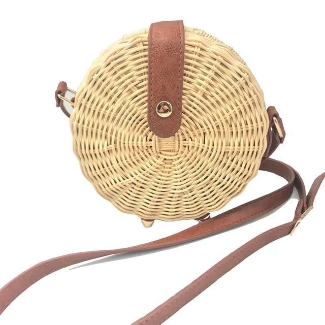 Rattan Round Straw Shoulder Bag