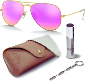 Ray-Ban RB3025 Classic Aviator Shape Sunglasses With Eyewear Kit Bundle - Adjustable Nose Pads - Retro Sunglasses