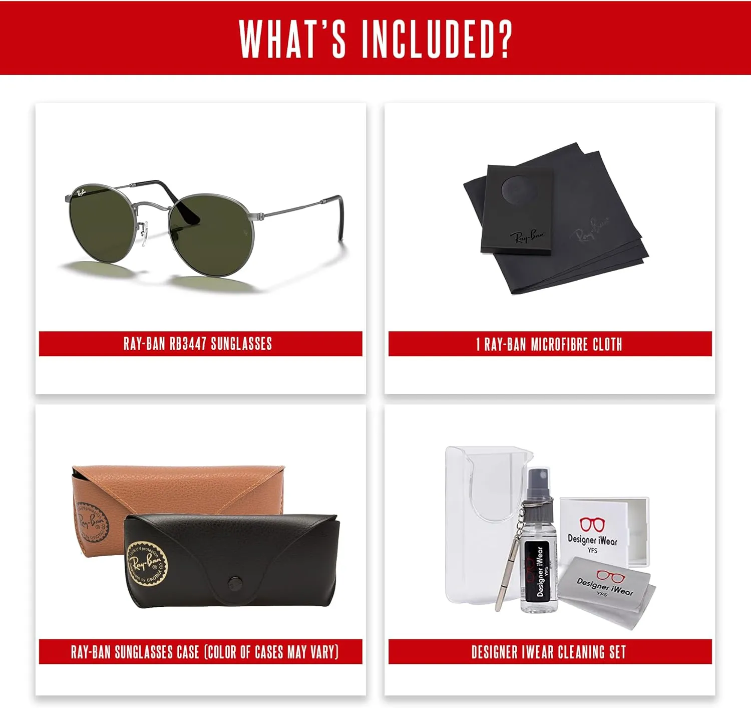 Ray-Ban RB3447 ROUND METAL Sunglasses For Men   BUNDLE with Designer iWear Eyewear Care Kit