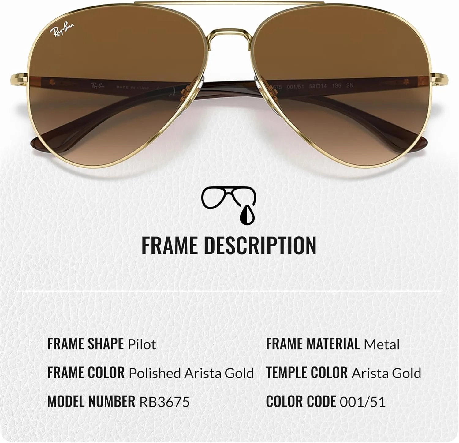 Ray-Ban RB3675 Aviator Shape Sunglasses With Eyewear Kit Bundle - Adjustable Nose Pads - Retro Sunglasses