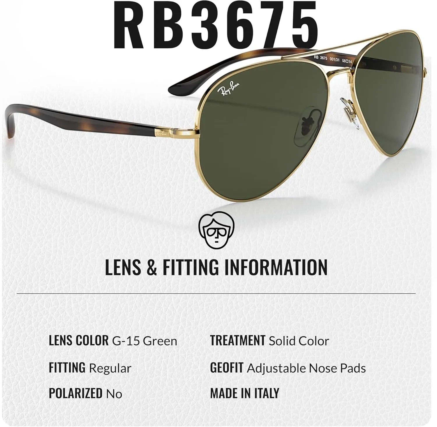 Ray-Ban RB3675 Aviator Shape Sunglasses With Eyewear Kit Bundle - Adjustable Nose Pads - Retro Sunglasses