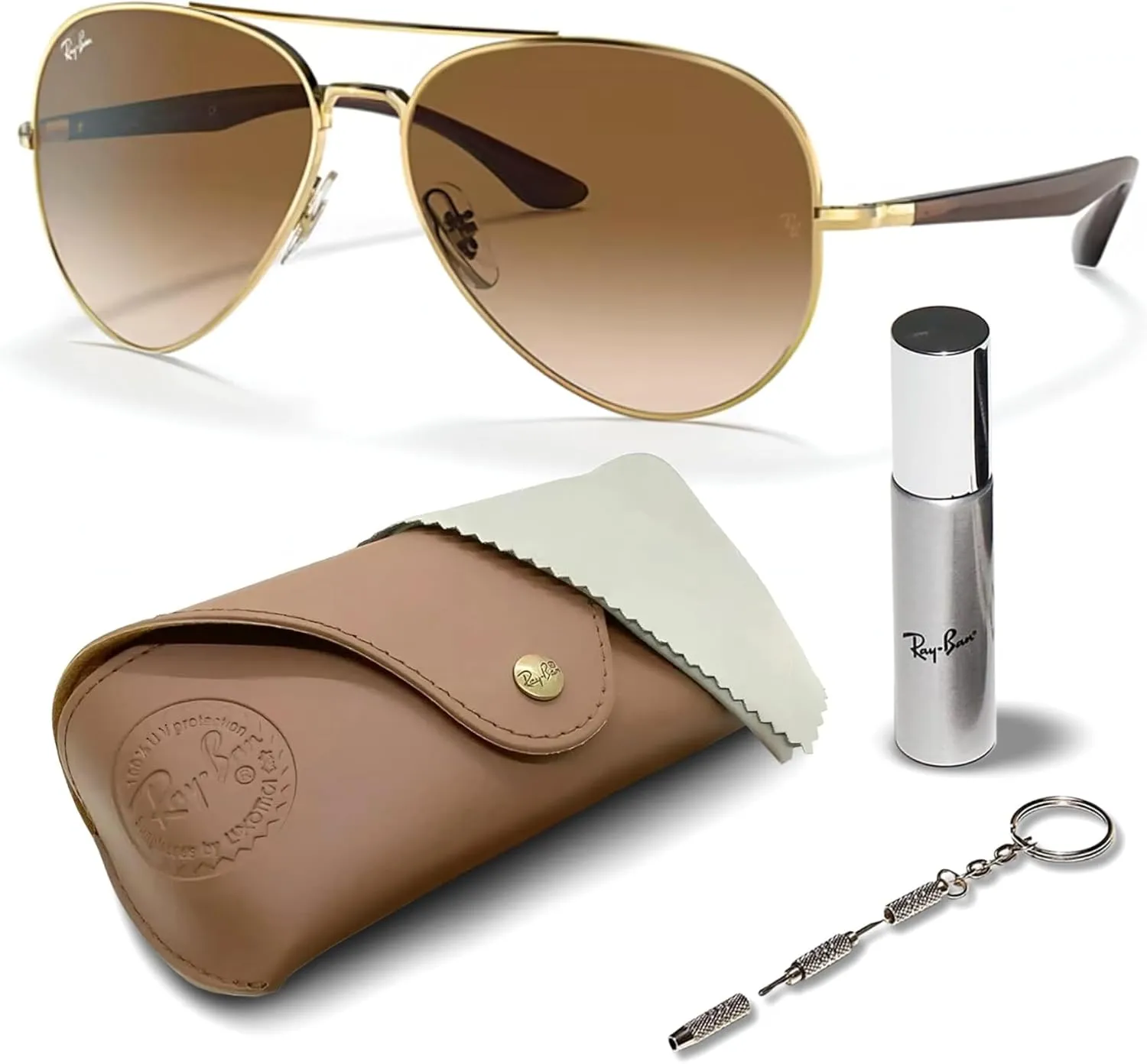 Ray-Ban RB3675 Aviator Shape Sunglasses With Eyewear Kit Bundle - Adjustable Nose Pads - Retro Sunglasses