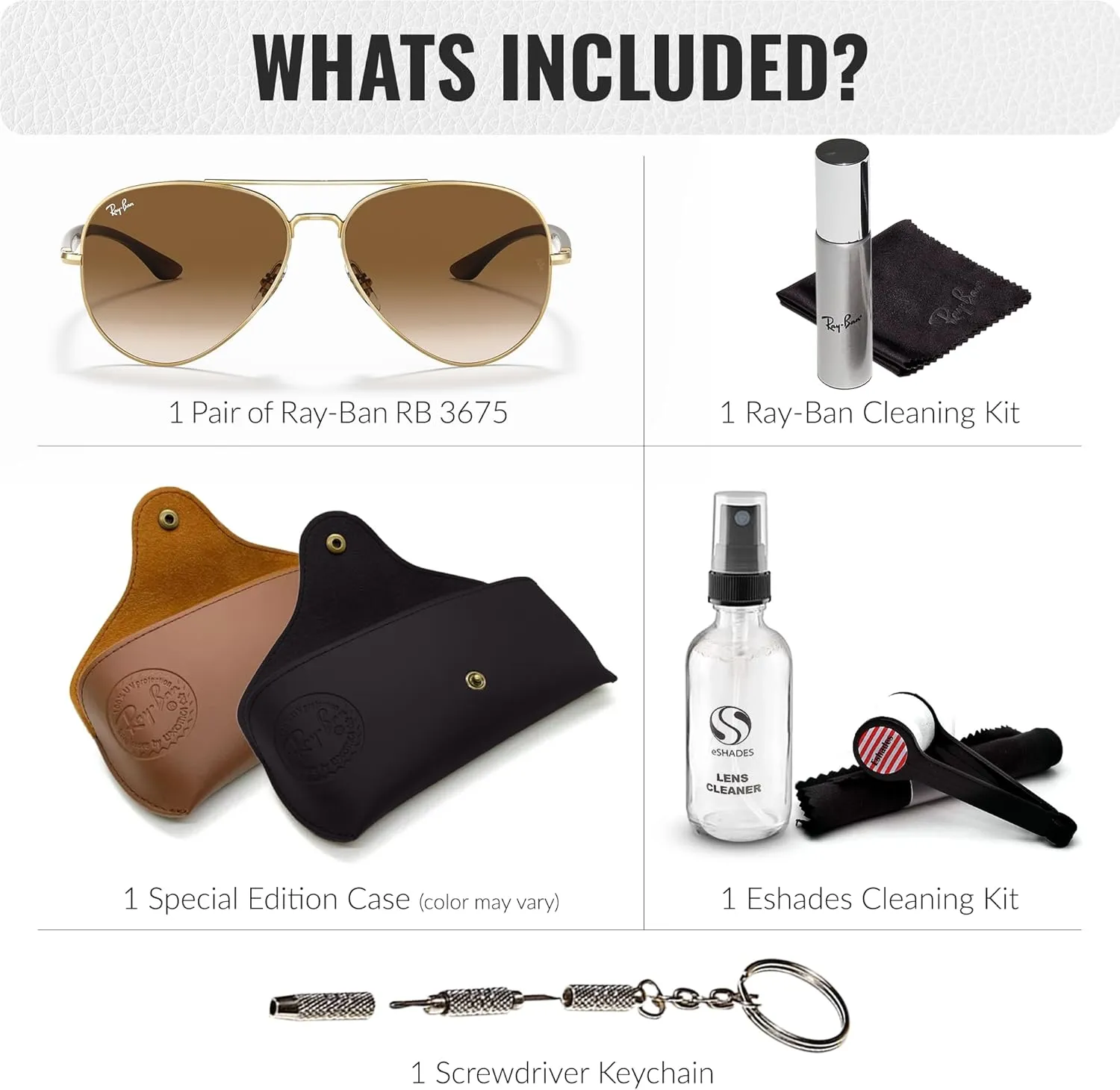 Ray-Ban RB3675 Aviator Shape Sunglasses With Eyewear Kit Bundle - Adjustable Nose Pads - Retro Sunglasses