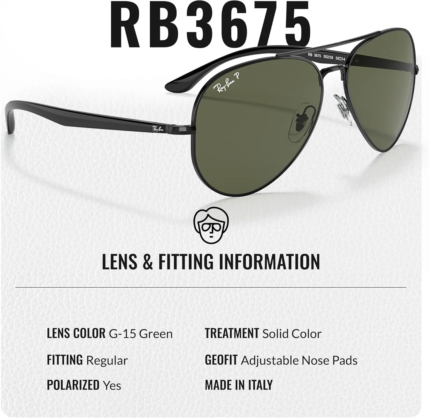 Ray-Ban RB3675 Aviator Shape Sunglasses With Eyewear Kit Bundle - Adjustable Nose Pads - Retro Sunglasses