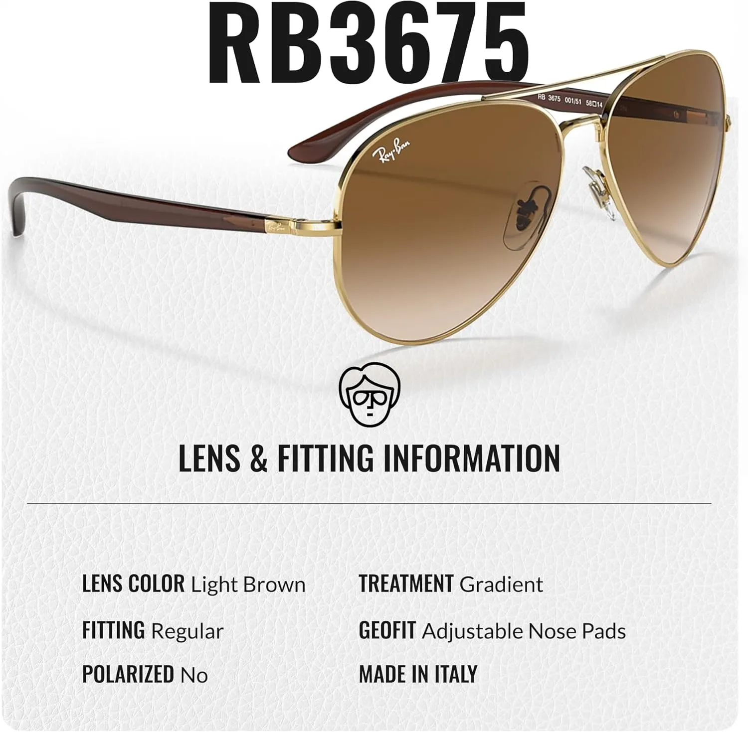 Ray-Ban RB3675 Aviator Shape Sunglasses With Eyewear Kit Bundle - Adjustable Nose Pads - Retro Sunglasses