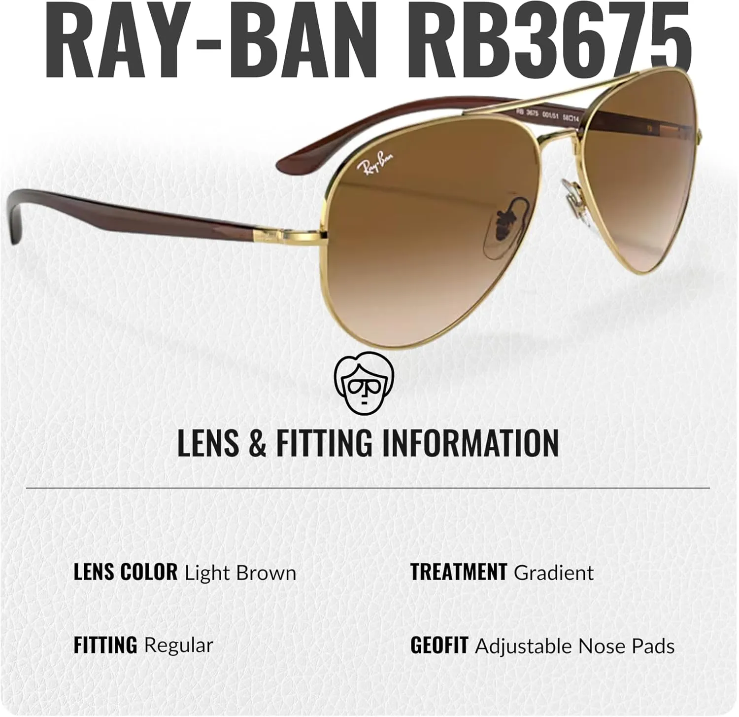 Ray-Ban RB3675 Aviator Shape Sunglasses With Eyewear Kit Bundle - Adjustable Nose Pads - Retro Sunglasses