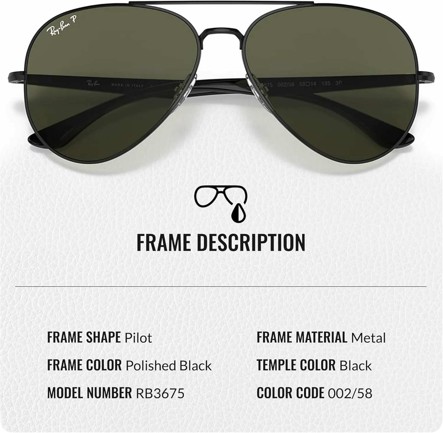 Ray-Ban RB3675 Aviator Shape Sunglasses With Eyewear Kit Bundle - Adjustable Nose Pads - Retro Sunglasses