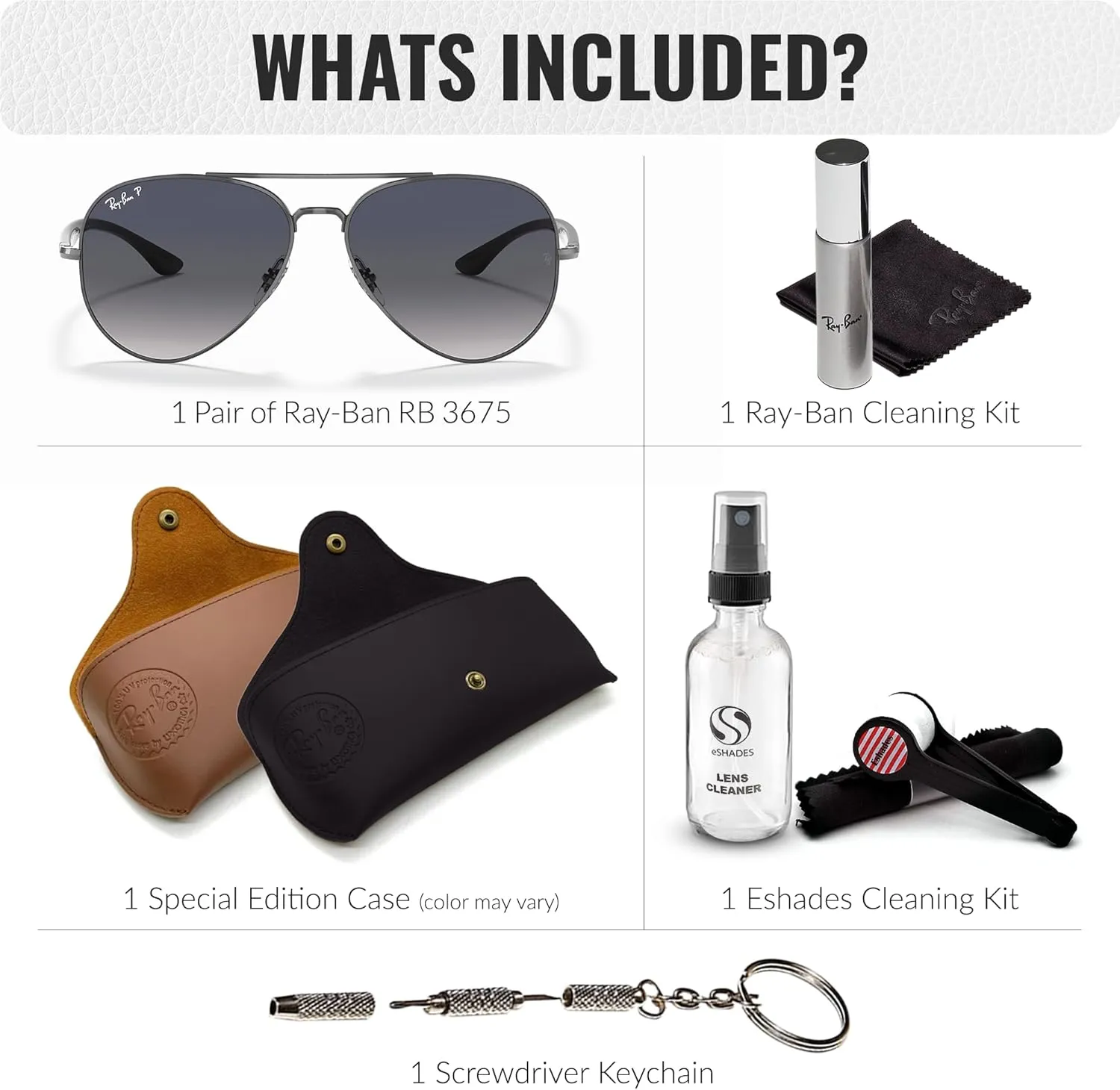 Ray-Ban RB3675 Aviator Shape Sunglasses With Eyewear Kit Bundle - Adjustable Nose Pads - Retro Sunglasses