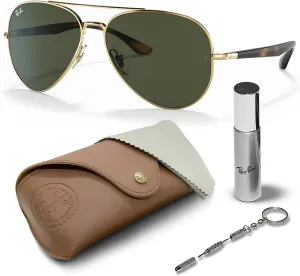 Ray-Ban RB3675 Aviator Shape Sunglasses With Eyewear Kit Bundle - Adjustable Nose Pads - Retro Sunglasses