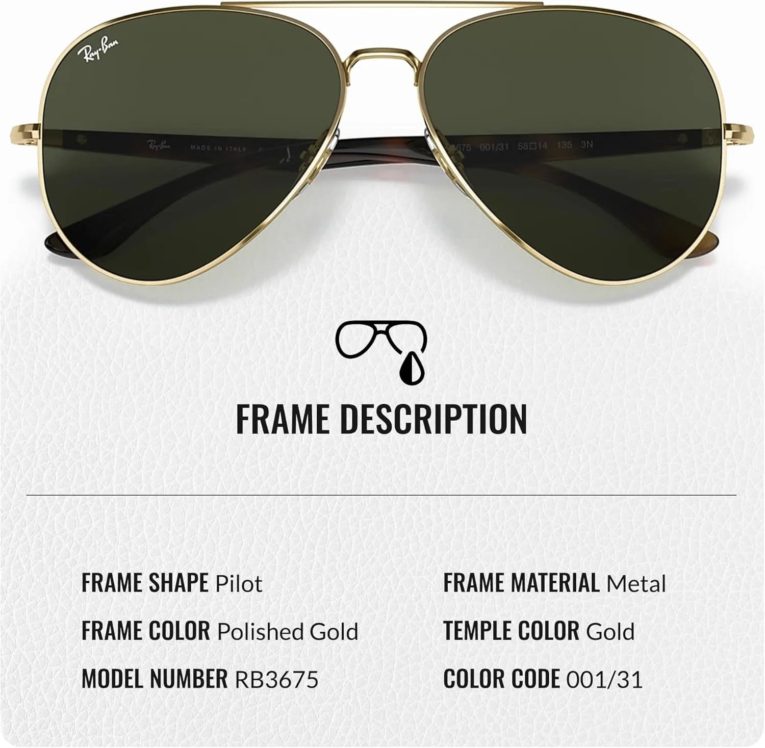 Ray-Ban RB3675 Aviator Shape Sunglasses With Eyewear Kit Bundle - Adjustable Nose Pads - Retro Sunglasses