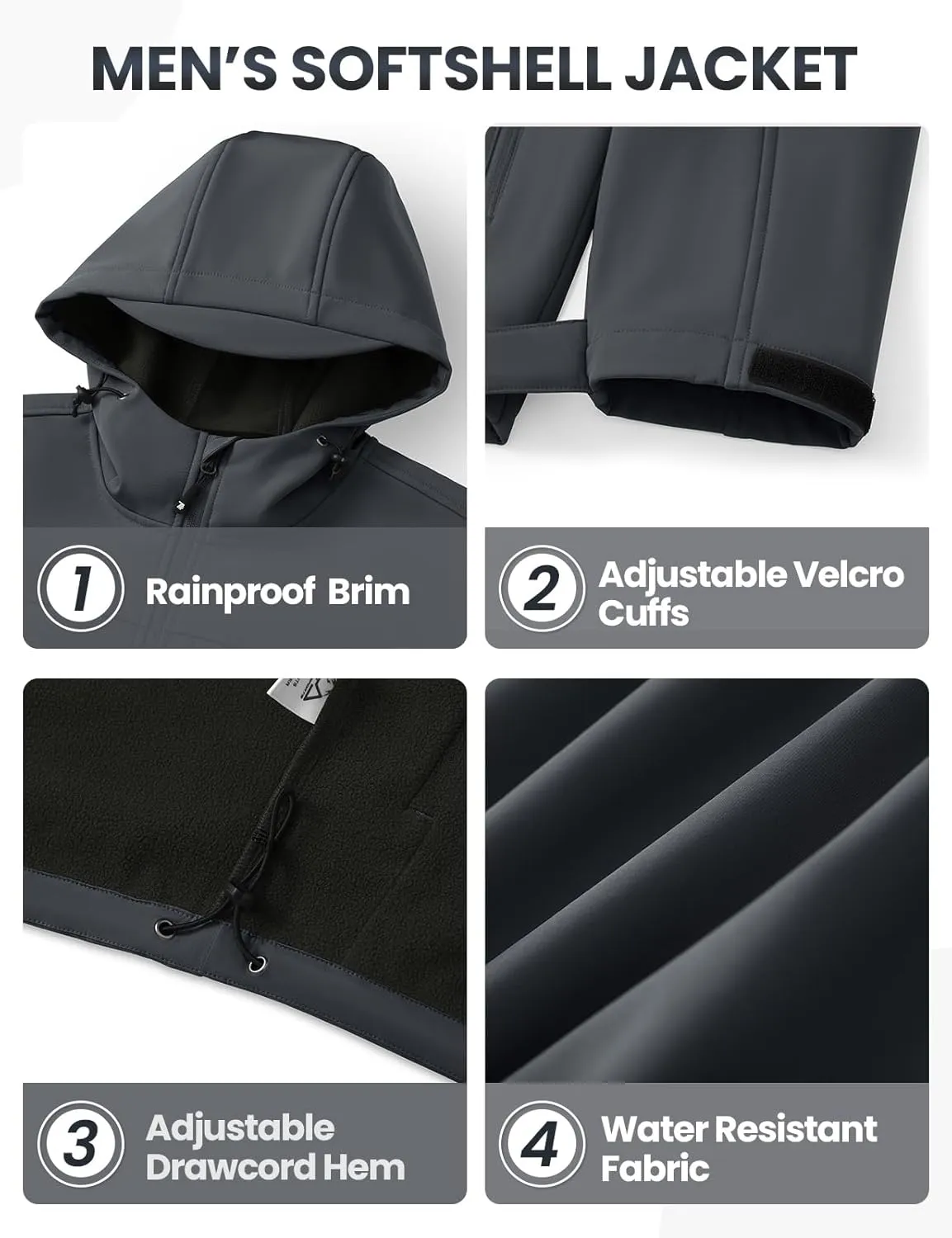 Rdruko Men's Winter Jackets Fleece Lined Hooded Water Resistant Insulated Windbreaker Softshell Jacket for Outdoor Hiking