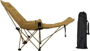 Reclining Camping Chair Foldable Folding Chaise Lounge Chair with Storage Bag with Removable Footrest for Park Outside Lawn, Khaki