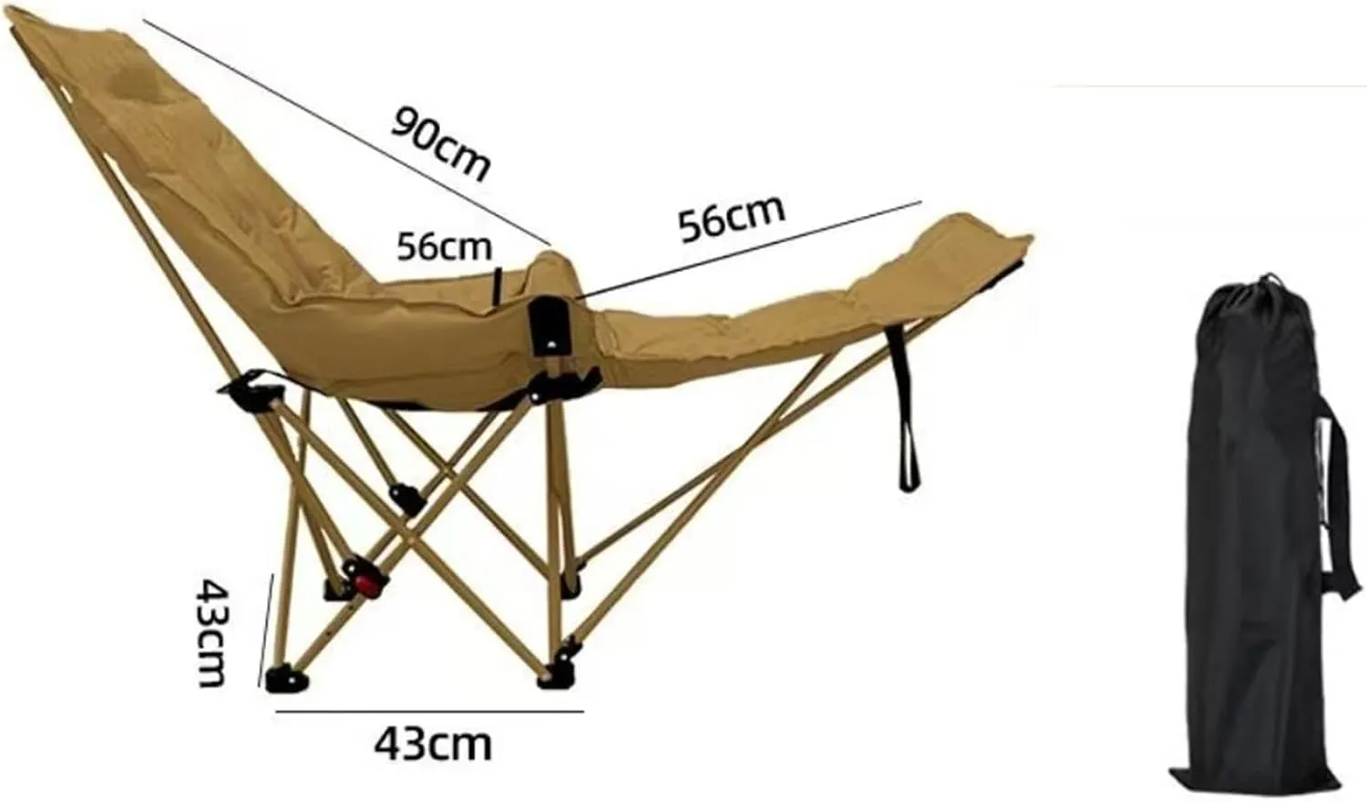 Reclining Camping Chair Foldable Folding Chaise Lounge Chair with Storage Bag with Removable Footrest for Park Outside Lawn, Khaki