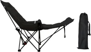 Reclining Camping Chair Portable Folding Chair Comfortable Foldable with Removable Footrest for Park Patio Beach Lawn Outdoor, Black
