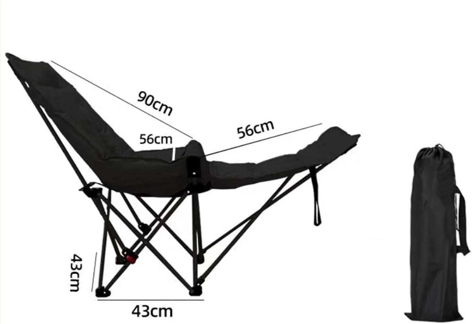 Reclining Camping Chair with Removable Foot Rest Folding Chair Comfortable Foldable for Outdoor Beach Concert Patio Outside, Black