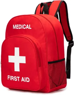 Red First Aid Bag Empty First Aid Backpack Empty Medical Storage Bag for First Aid Kits Pack Emergency Hiking Backpacking Camping Cycling Travel Car (15.7 * 11.8 * 5.9")