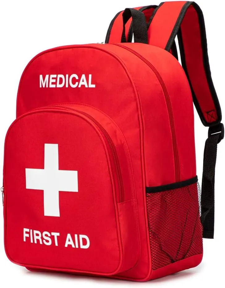 Red First Aid Bag Empty First Aid Backpack Empty Medical Storage Bag for First Aid Kits Pack Emergency Hiking Backpacking Camping Cycling Travel Car (15.7 * 11.8 * 5.9")