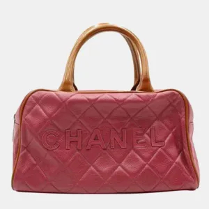 Red Quilted Leather Logo Bowler Bag