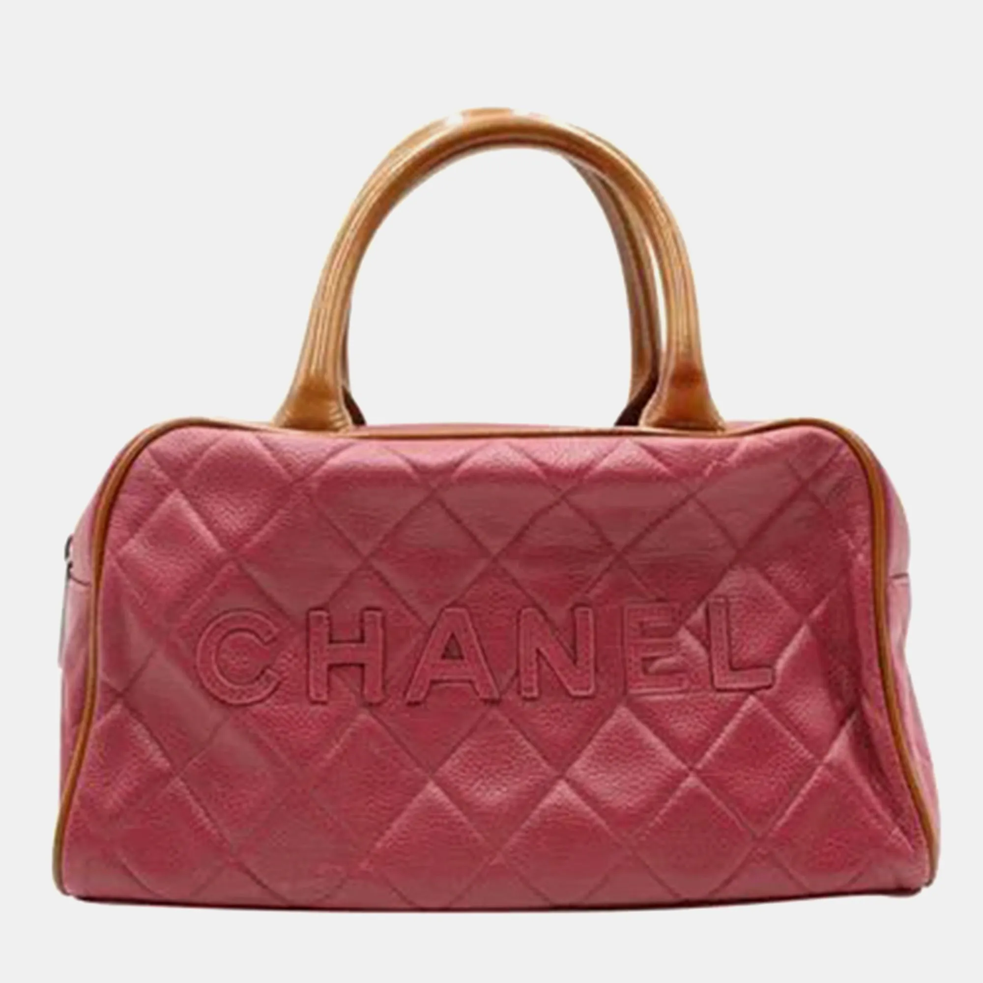 Red Quilted Leather Logo Bowler Bag