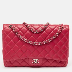 Red Quilted Leather Maxi Classic Single Flap Bag