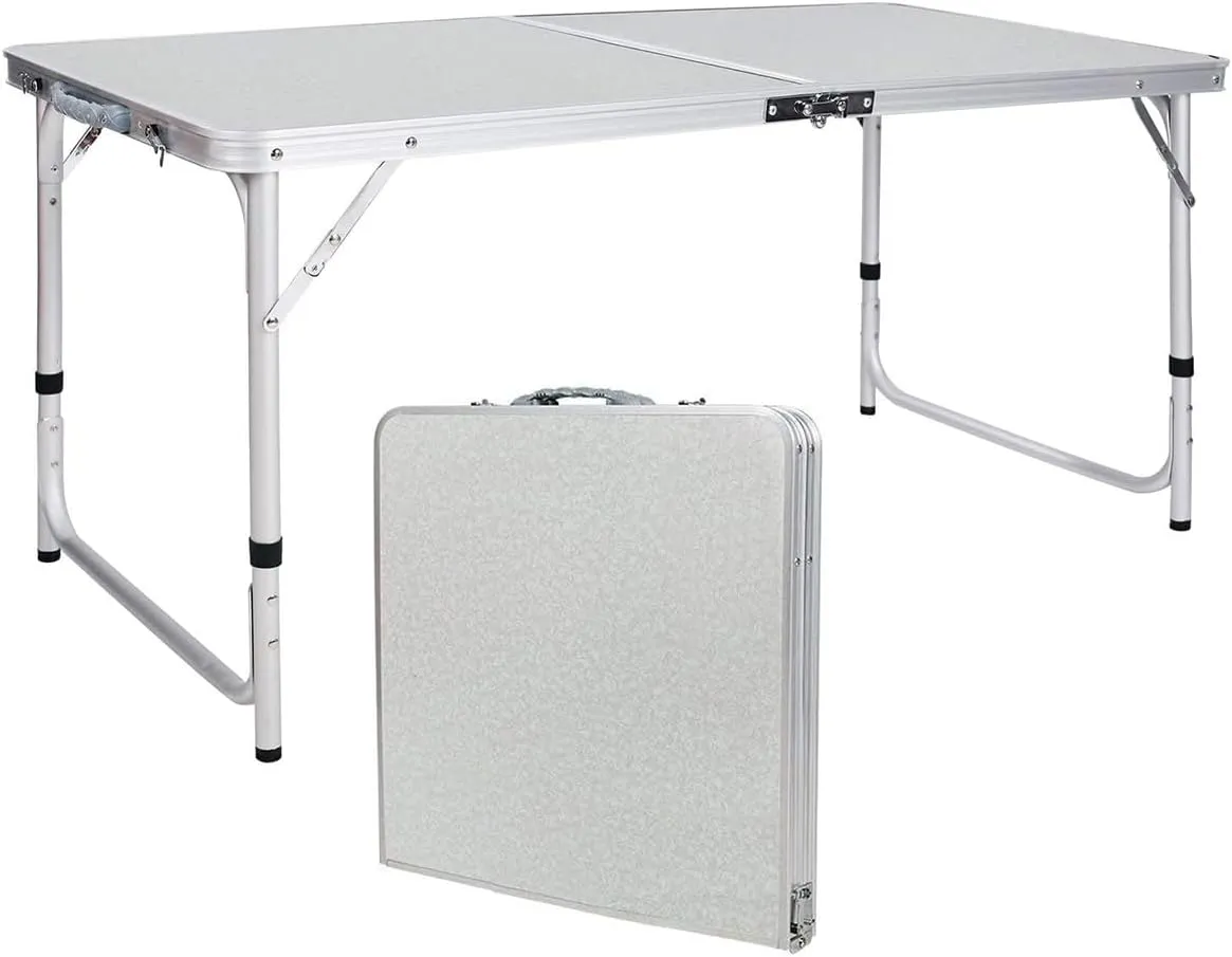 REDCAMP Aluminum Camping Table 4 Foot, Portable Folding Table Adjustable Height Lightweight for Picnic Beach Outdoor Indoor, White 48 x 24 inches