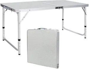 REDCAMP Aluminum Camping Table 4 Foot, Portable Folding Table Adjustable Height Lightweight for Picnic Beach Outdoor Indoor, White 48 x 24 inches