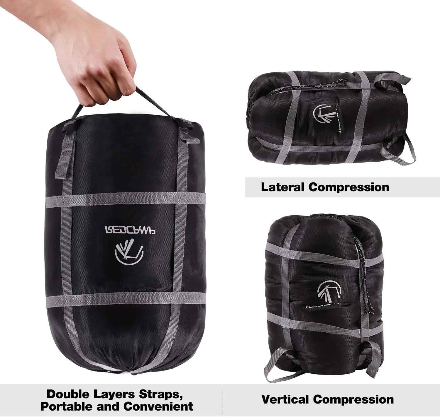 REDCAMP Sleeping Bag Stuff Sack, Black M, L, XL and XXL Compression Sack, Great for Backpacking and Camping