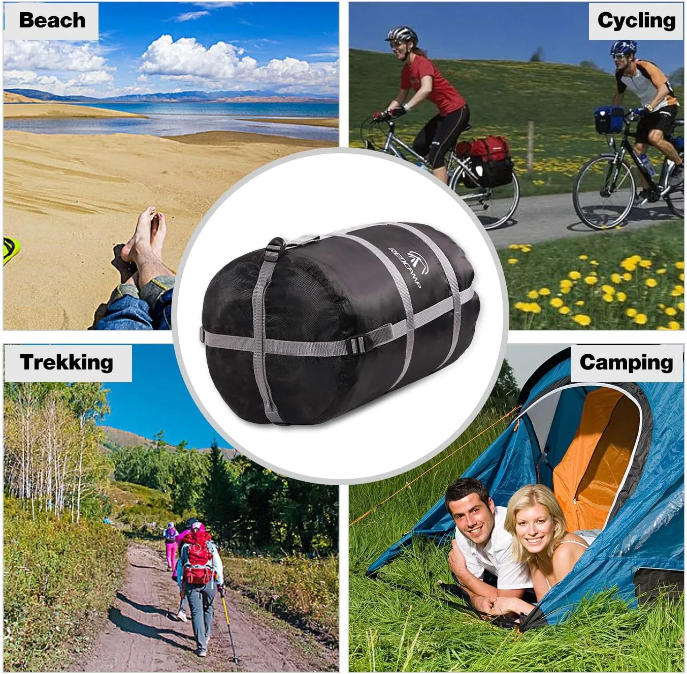 REDCAMP Sleeping Bag Stuff Sack, Black M, L, XL and XXL Compression Sack, Great for Backpacking and Camping