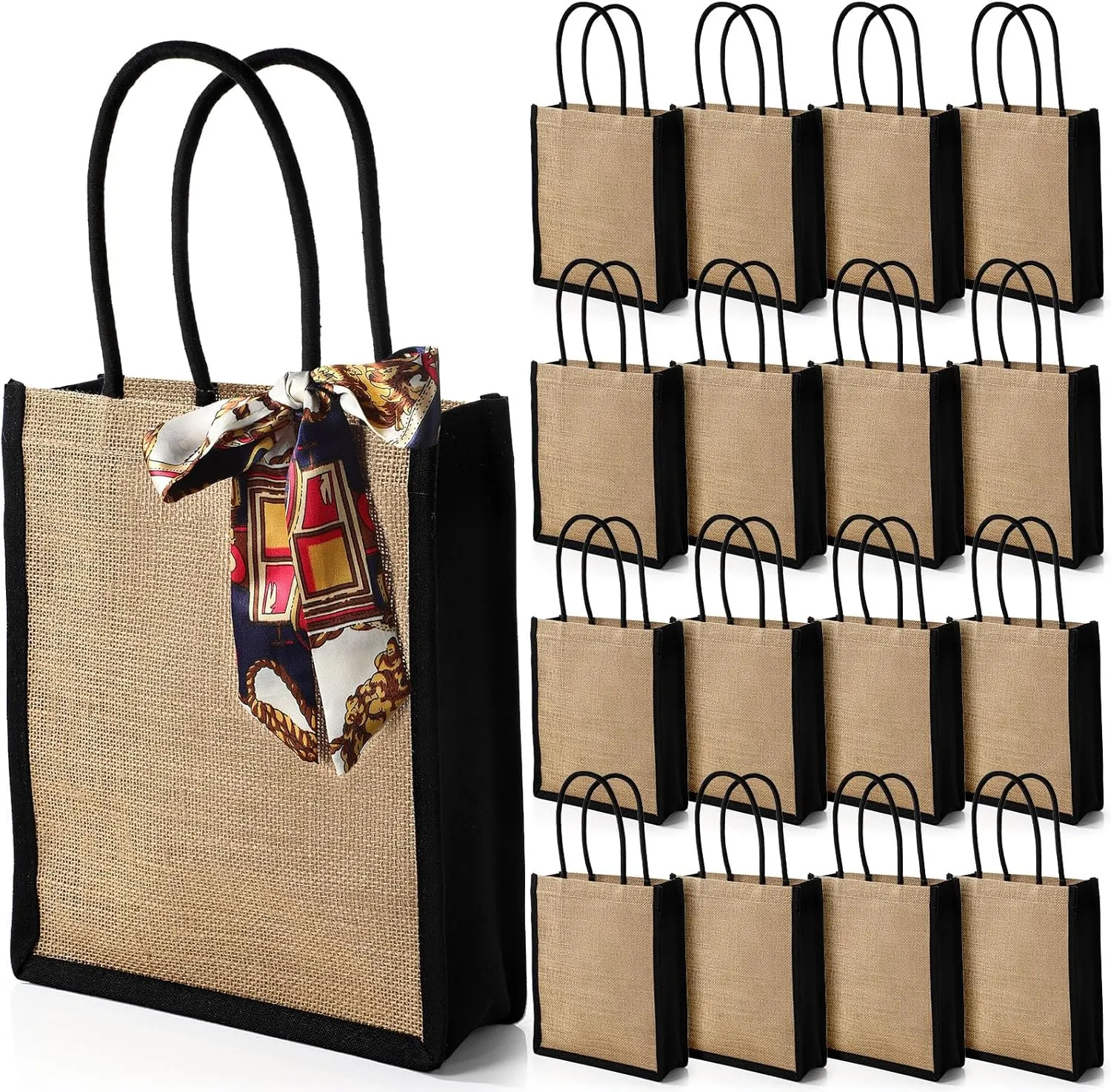 Reginary 16 Pack Burlap Tote Gift Bags with Soft Handles Heavy Duty Multipurpose Jute Shopping Bags for Women Shopping