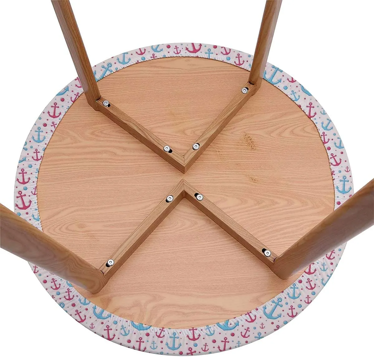 Retro Elastic Fitted Round Tablecloths Anchor Shape in Lines Tropics Transport Tablecloth Elastic Edged Round Waterproof Table Cloth Anchor Decor Fits up 45"-50" Diameter Tables