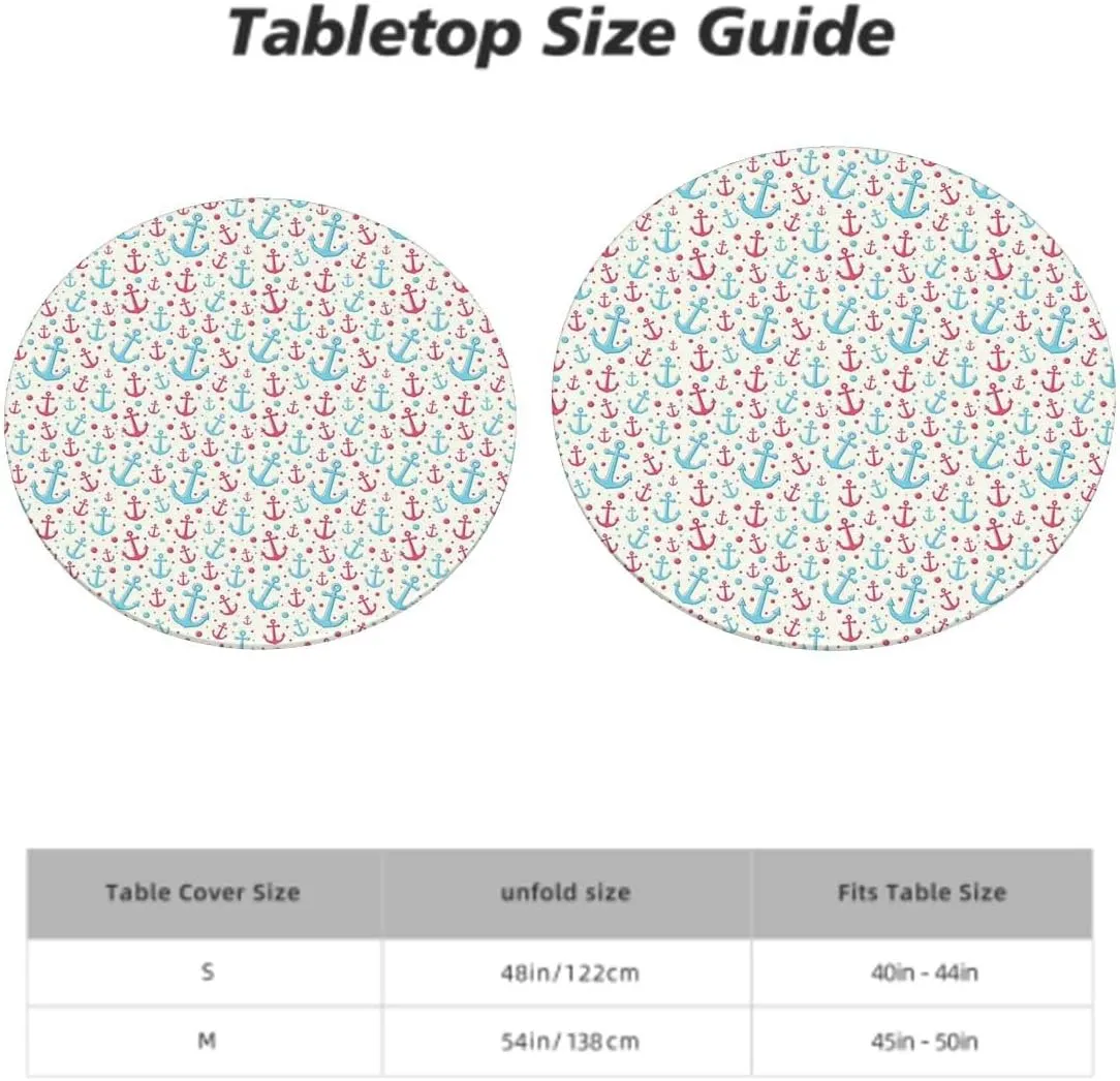 Retro Elastic Fitted Round Tablecloths Anchor Shape in Lines Tropics Transport Tablecloth Elastic Edged Round Waterproof Table Cloth Anchor Decor Fits up 45"-50" Diameter Tables