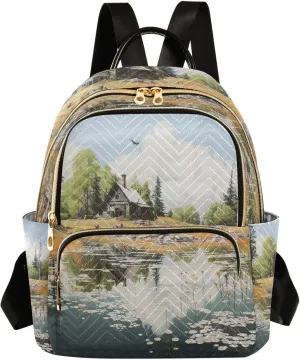 Retro Farmland Mini Backpack Purse for Women Fashion Quilted Backpack Small Travel Daypack, 8.5L
